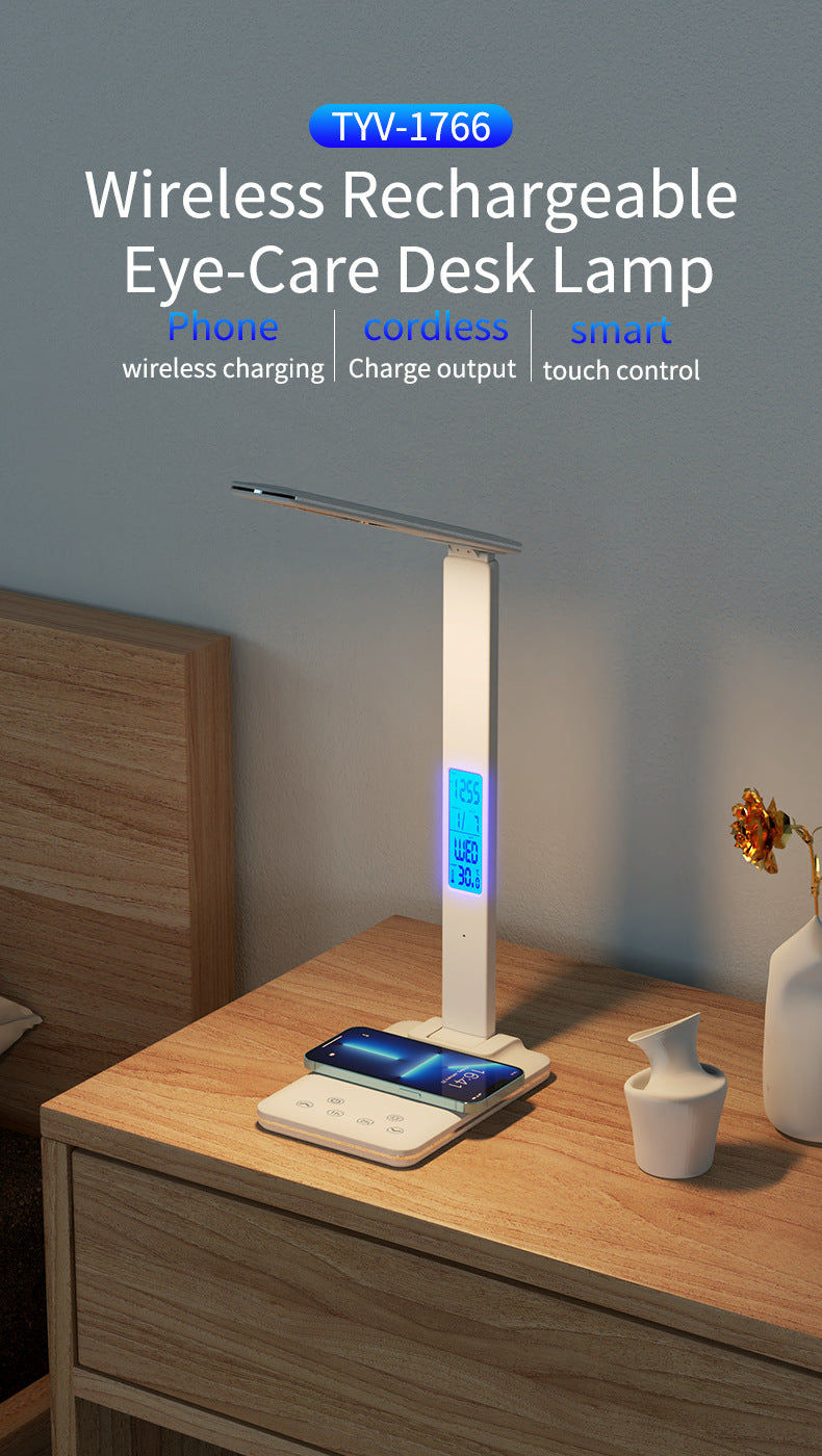Alarm Clock Table Lamp Folding Creative Smart Magnetic Charging Learning Lamp Working Clock Eye-Protection Lamp Ambience Light Wholesale