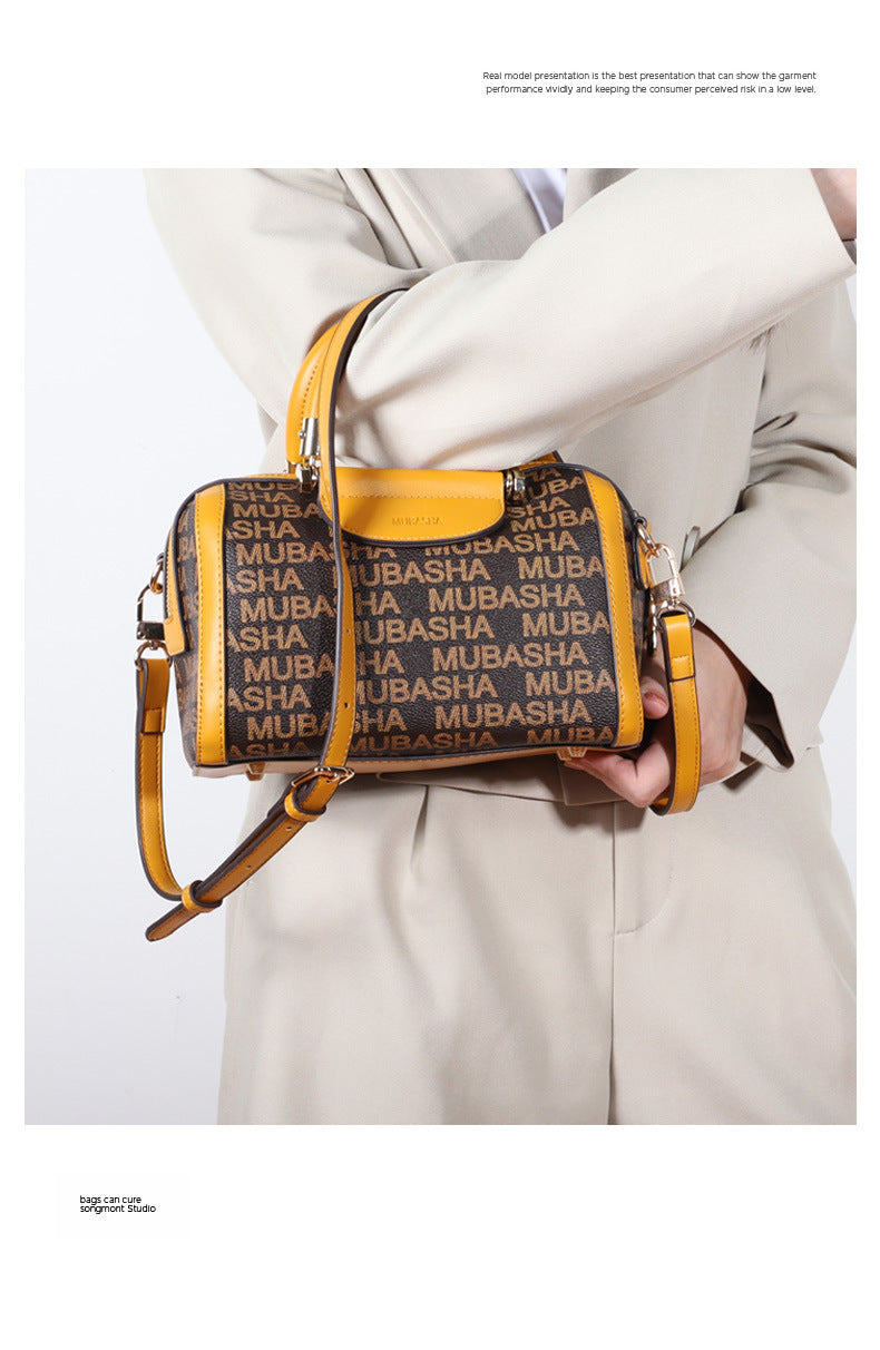 2024New Fashion Boston Bag Printed Retro Pillow Bag Handheld Shoulder Bag Personalized Crossbody Bag European and American Style Bag
