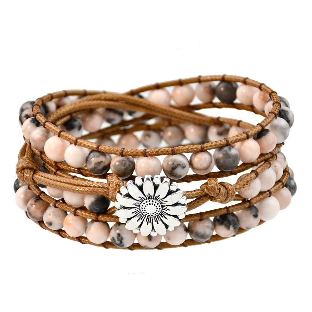 Bohemian Multi-layer Vintage Bracelet Natural Tiger Eye Stone Hand-woven Bracelet for Women Ethnic Style Woven Bracelet