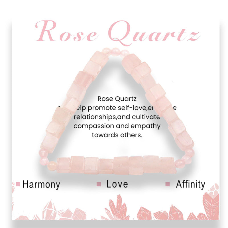 Square Natural Stone Bracelet6mm Pink Quartz Malachite Square Beaded Bracelet Volcanic Stone Tiger Eye Elastic Bracelet