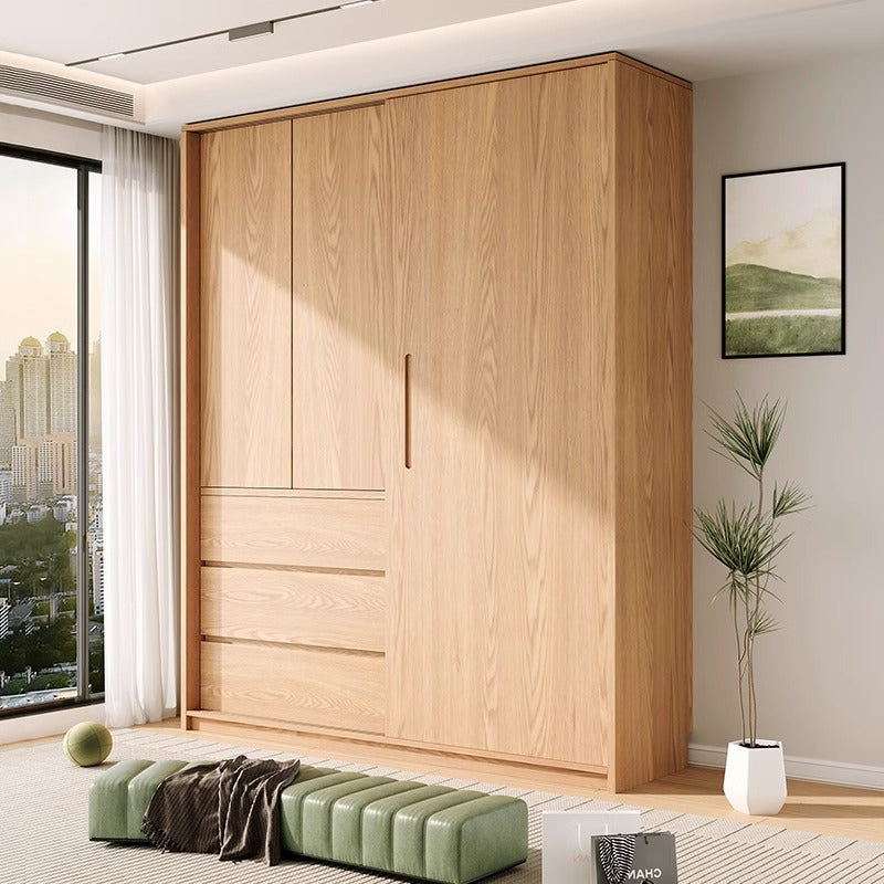 All Solid Wood North American Oak Sliding Door Wardrobe Master Bedroom Home Simple Modern Sliding Door Large Wardrobe Customization