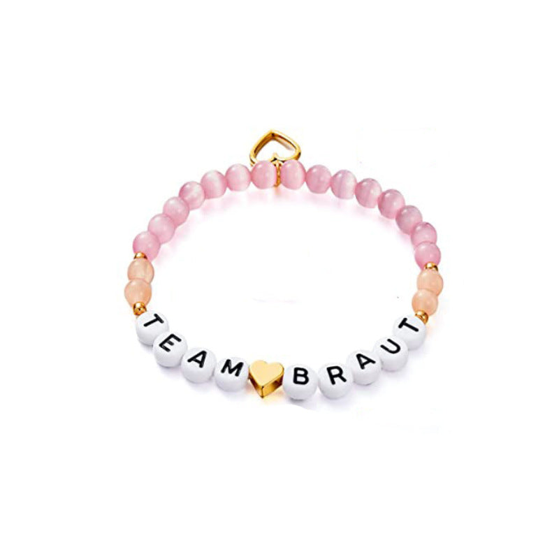 Best Friend Friendship Bracelet Women's Gift6mm Beaded Elastic Cord Spacer Bead Bracelet Letter Heart Bracelet