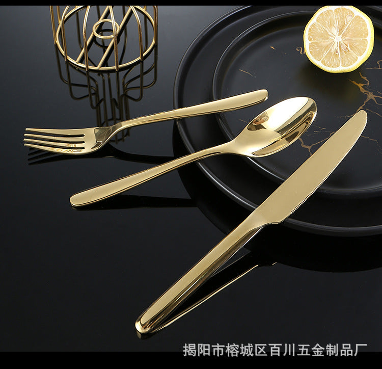 304Stainless Steel Knife Fork Spoon Thickened Tableware Western Hotel High-end Steak Knife Fork Dessert Spoon Set Kunting