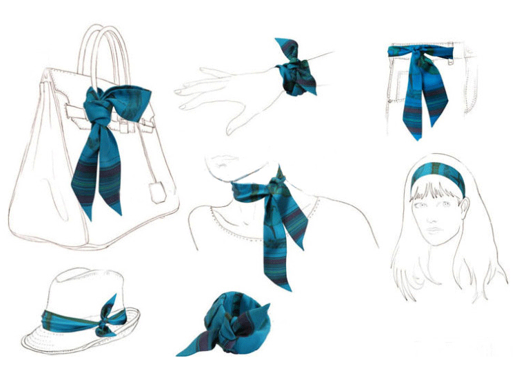 European and American Korean Version Plant Jungle Horse Women's Twill Ribbon Long Strip Ribbon Bag Tie Ribbon Hairband Small Scarf Scarf