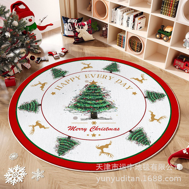 Christmas Carpet Round Living Room Mat Christmas Decoration Atmosphere Mat Christmas Tree Mat Labeling and Shipping