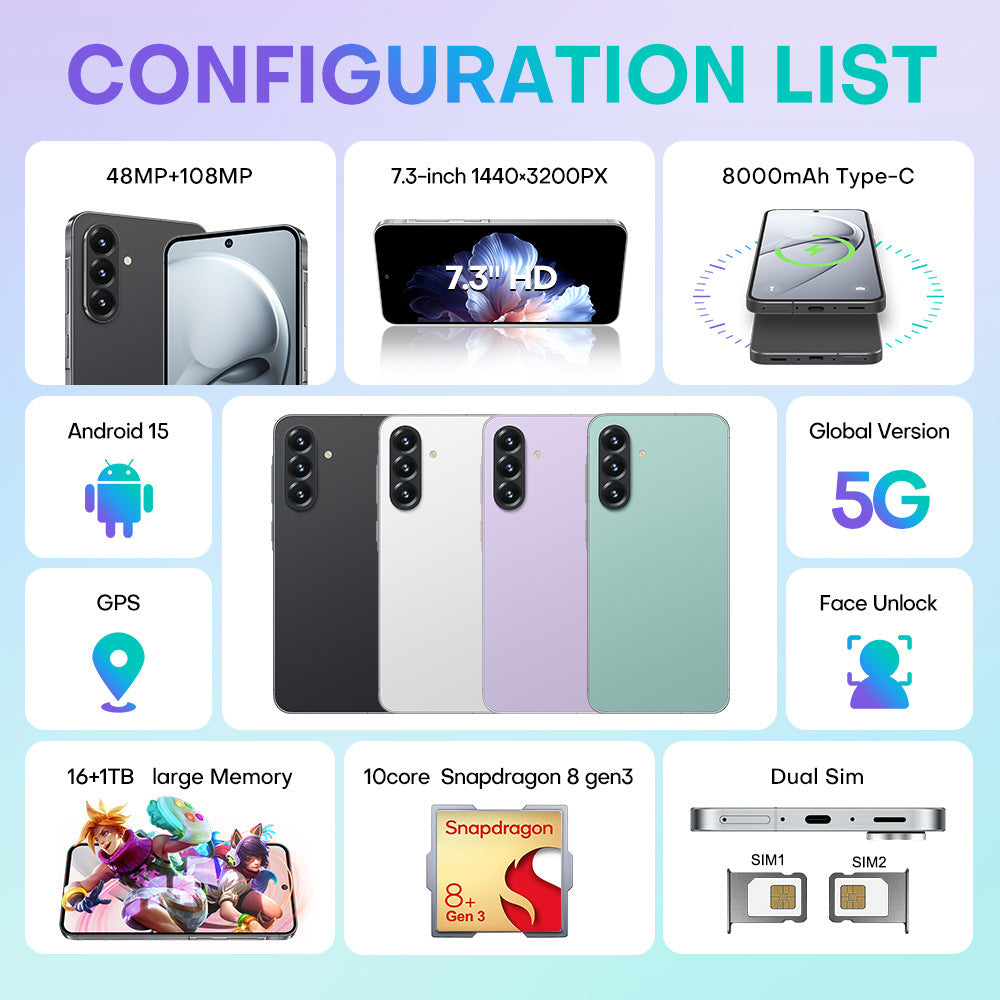 A56New Smart5G Mobile Phone7.3incell Notch Screen16+1TB Wholesale Source Factory