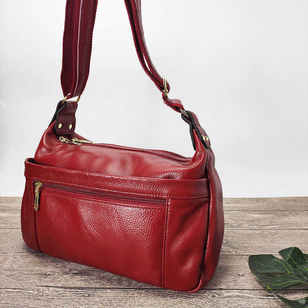Guangzhou Shiling Genuine Leather Women's Bag for Middle-aged and Elderly Mothers, Multi-pocket Large Capacity Single Shoulder Crossbody Bag Trend