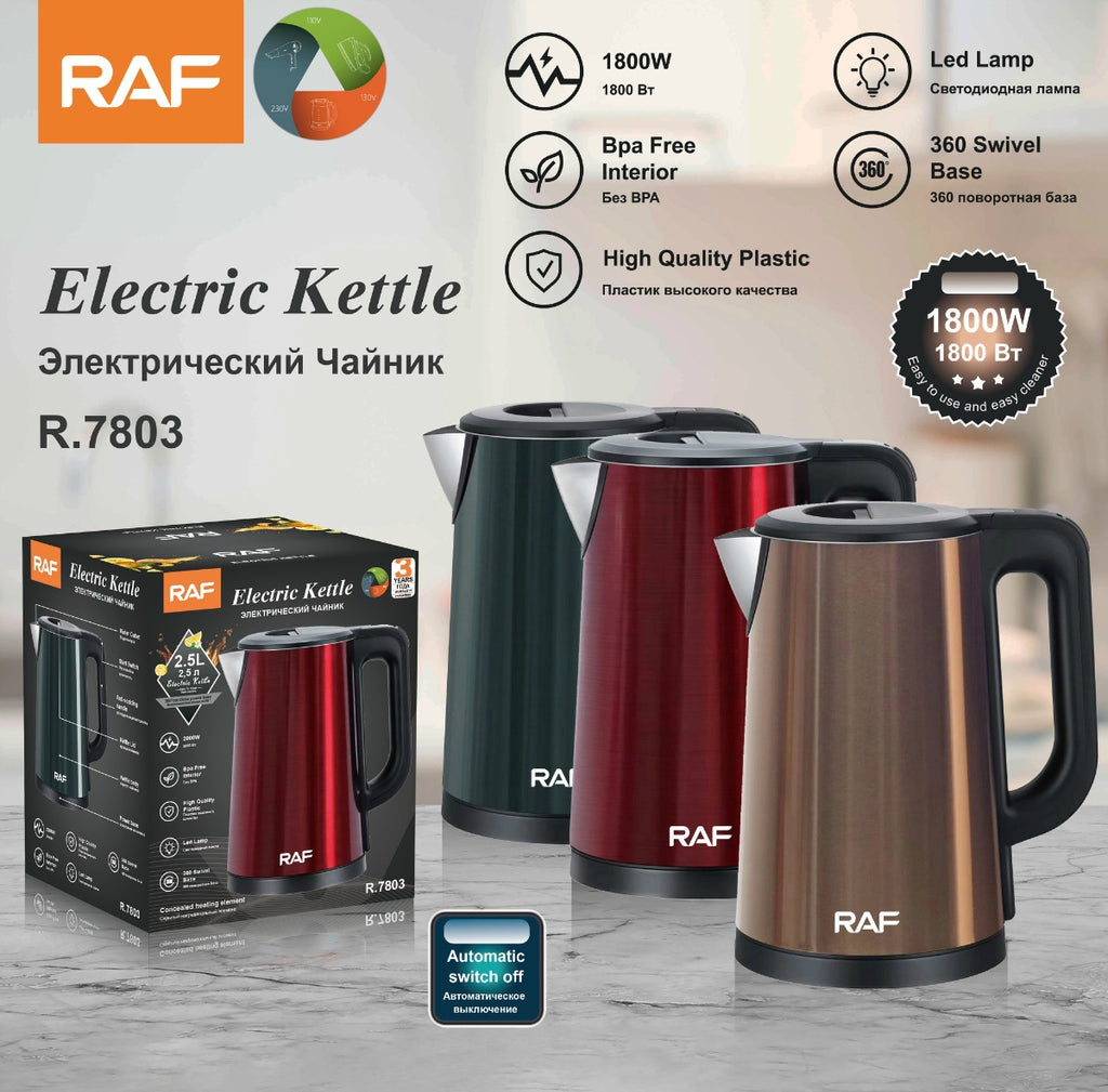 RAF European Standard Electric Kettle Household Water Boiler2.5L High-power double-layer automatic power-off anti-dry burn