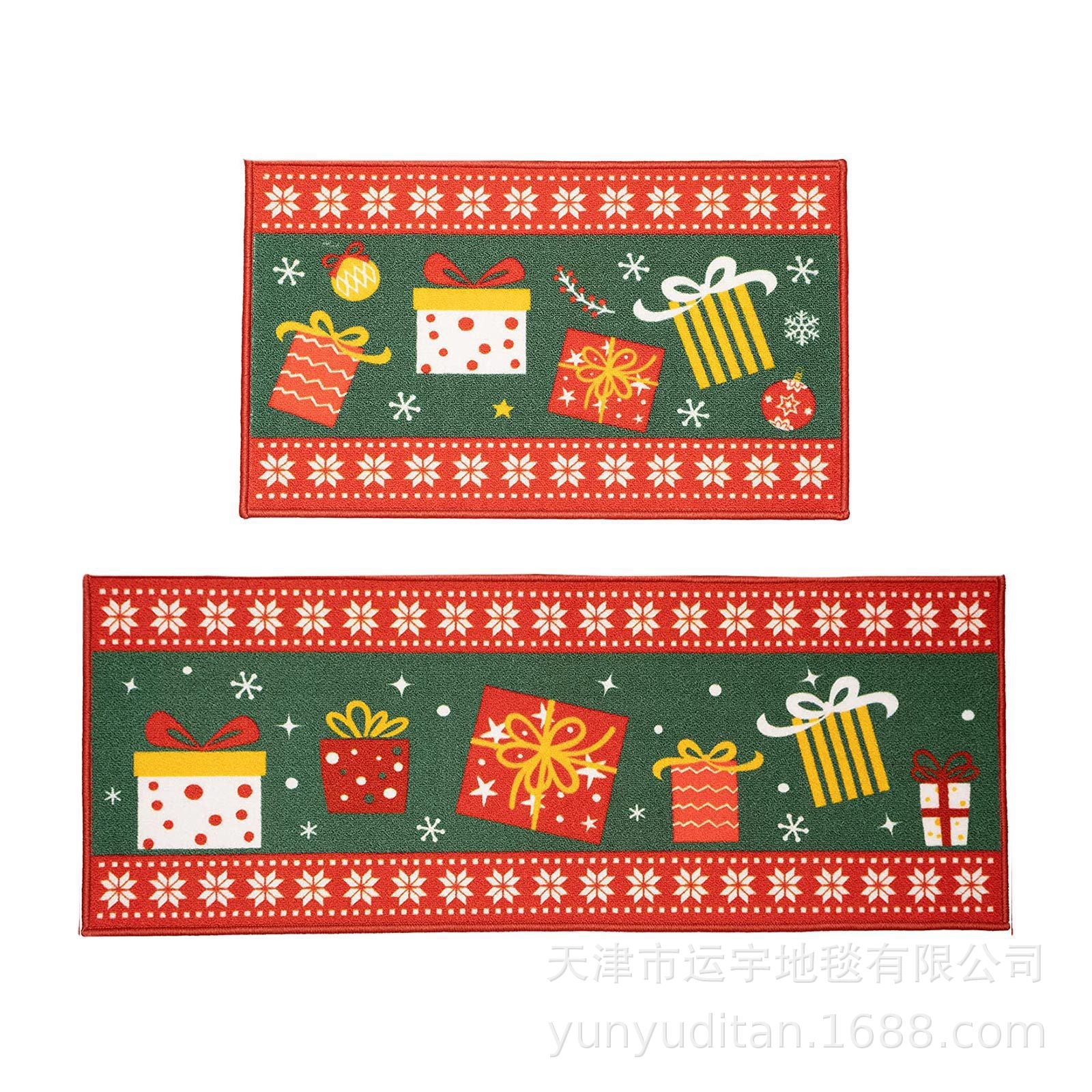 Christmas Kitchen Floor Mat Two-Piece Set Crystal Velvet Water-Absorbent Oil-Absorbent Non-Slip Foot Mat Holiday Decorative Floor Mat