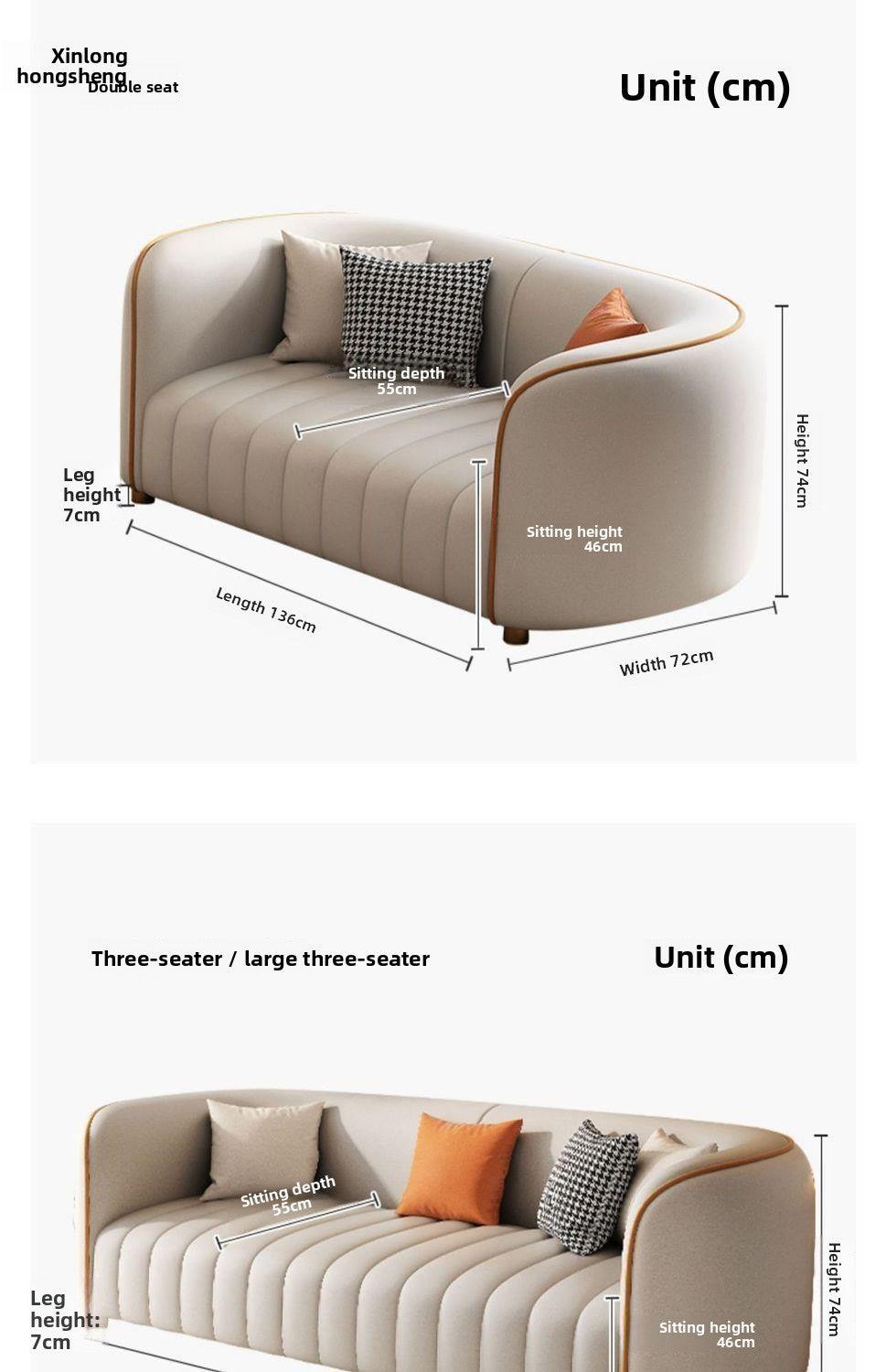 Nordic Light Luxury Tech Fabric High-End Small Apartment Living Room Italian Modern Minimalist Internet Celebrity Style Double Seat Straight Row Sofa