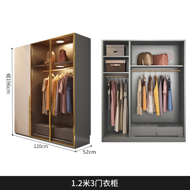 Flat Door Glass Door Wardrobe Modern Household Bedroom Cloakroom Four-Six-Eight Door Assembly Wardrobe Storage Large Wardrobe