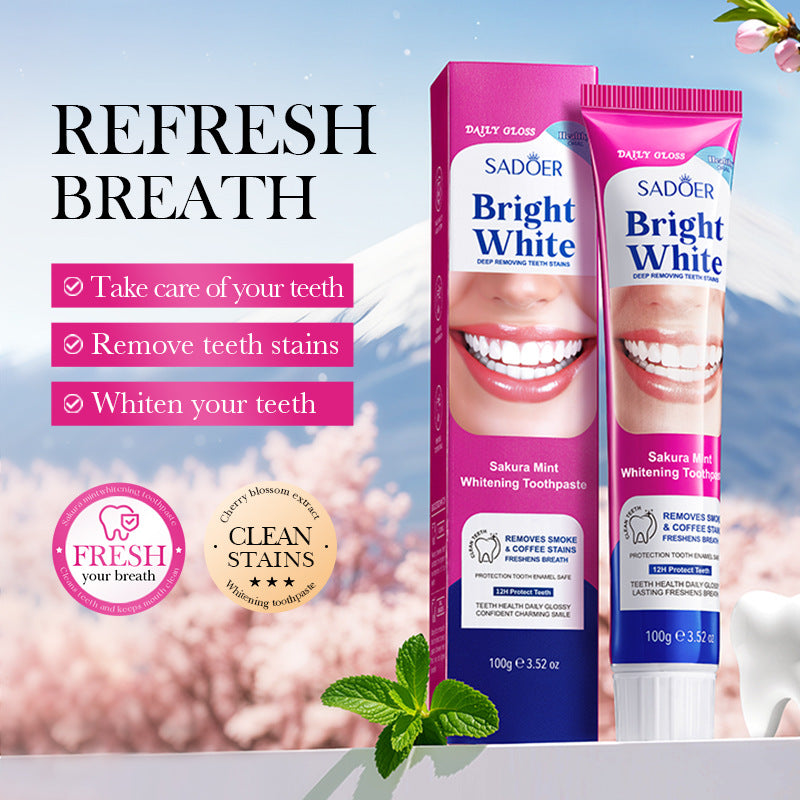 Sakura Mint Whitening Toothpaste SADOER Teeth Cleaning Oral Toothpaste Cross-Border Wholesale