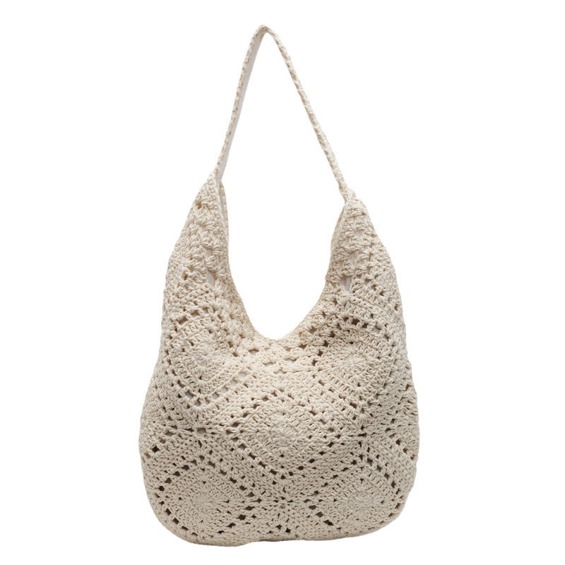 European and American Spring New Handmade Cotton Thread Crochet Hollow Sunflower Flower Woven Shoulder Bag for Women Straw Underarm Bag