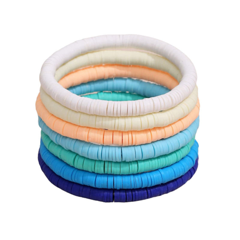 Women's Layered Soft Clay Bracelet Set Solid Color Elastic Cord Bracelet Friendship Gift for Best Friend Soft Clay Bracelet