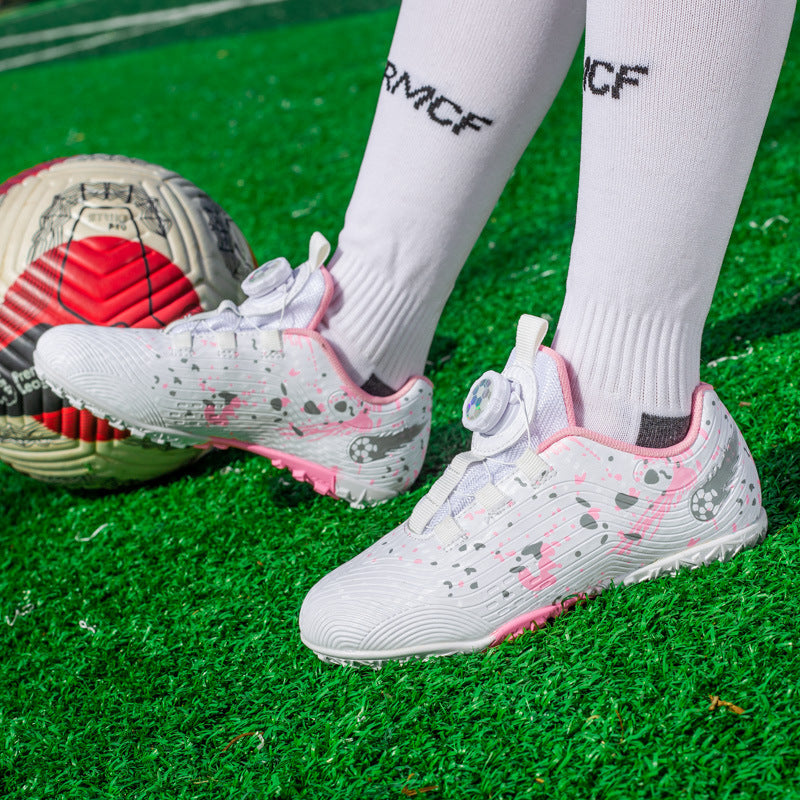 Rotating Button New Children's Soccer Shoes Girls' Spike Training Shoes Girls' Elementary School Sneakers Sports Shoes
