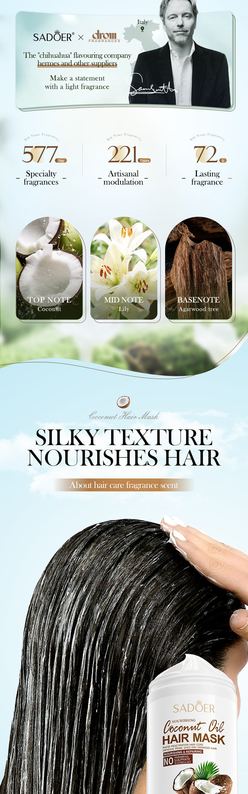 Full English Coconut Nourishing Hair Mask950g SADOER Smooth and Fluffy Hair Conditioner  Wholesale