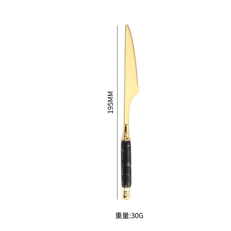 Stainless Steel Cutlery Restaurant Western Steak Knife Fork Imitation Marble Pattern Ceramic Handle Knife Fork Spoon Tea Spoon Tea Fork Set