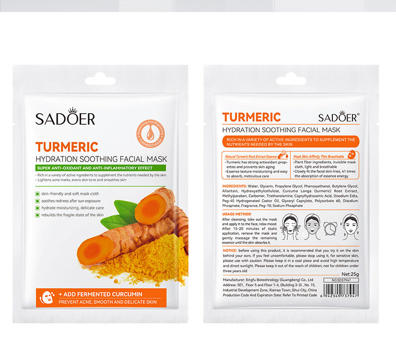 Full English Turmeric Mask SADOER Hydrating and Moisturizing Facial Mask Sheets  Foreign Trade Live Wholesale