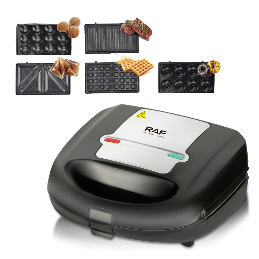 RAF European Standard 5-in-1 Sandwich Maker Breakfast Machine Double-Sided Heating Multifunctional Toaster Waffle Maker