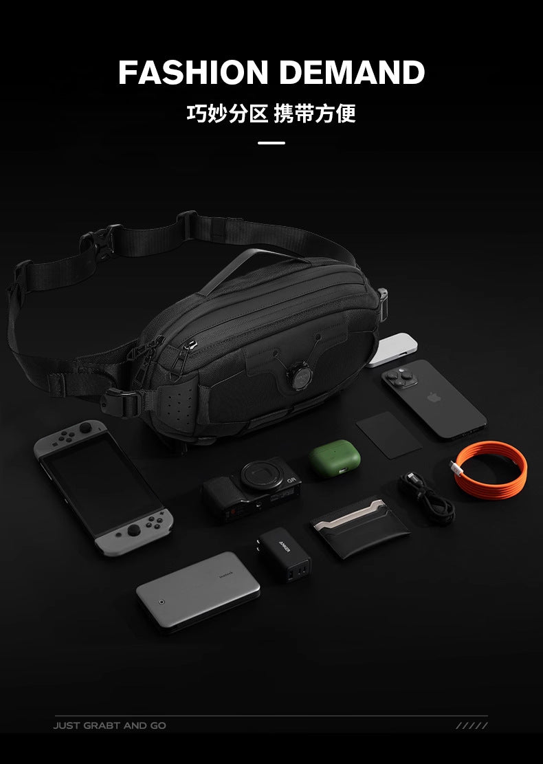 OZUKO Men's Chest Bag Crossbody Waist Bag Multifunctional Tactical Waterproof Portable Outdoor Cycling Trendy Brand High-end Bag