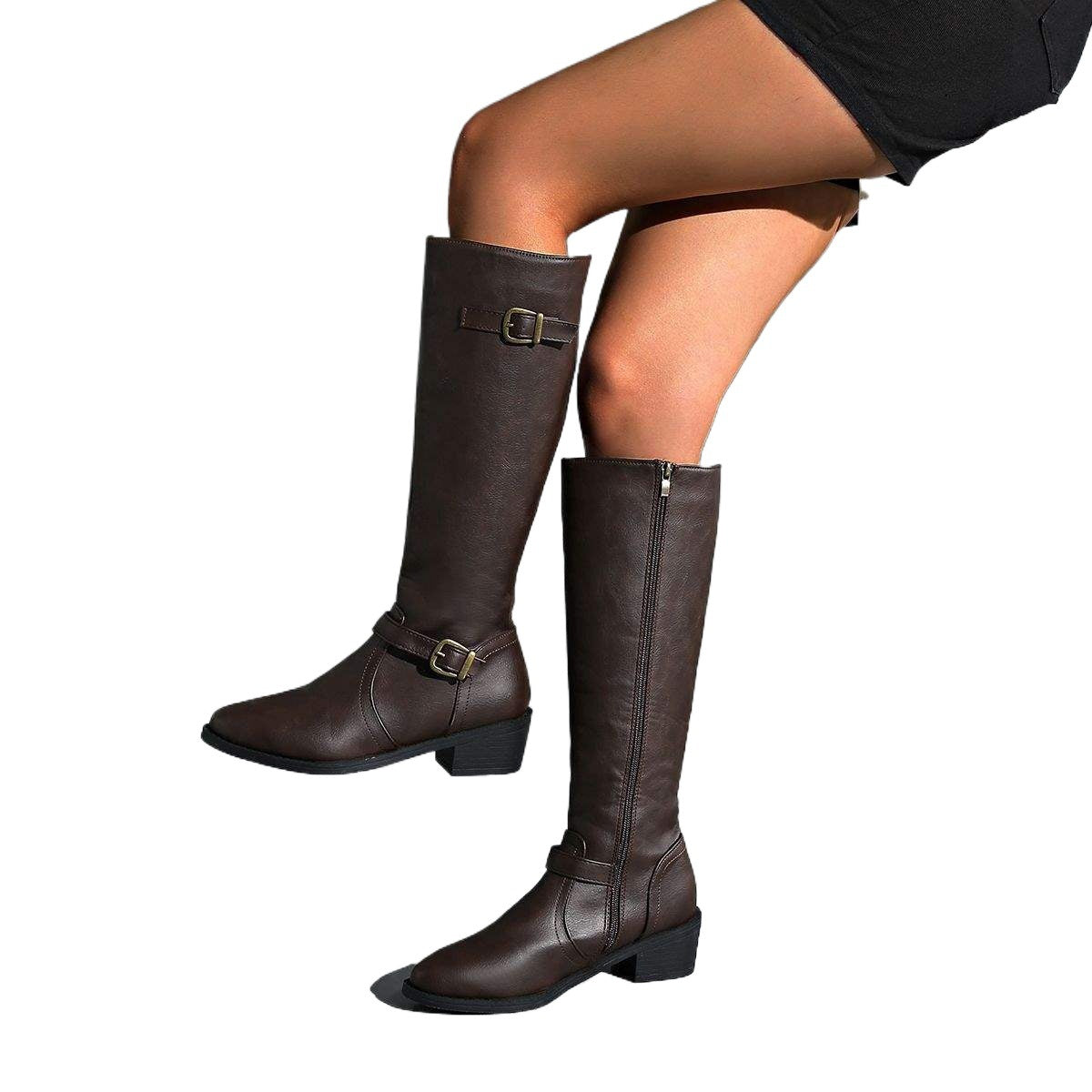 European and American Style Long Boots for Women Riding Boots2025New straight-leg boots mid-heel Martin boots knee-high boots
