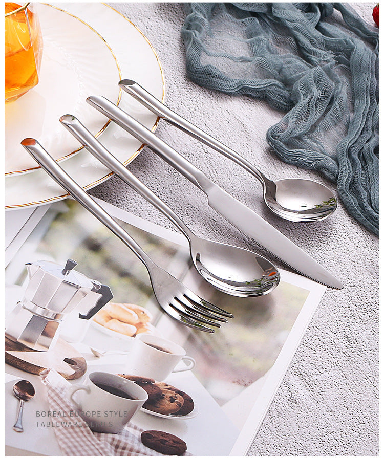 American Style Stainless Steel Western Steak Knife Slanted Tail Knife Fork Spoon Mirror Polished Tea Set3Solid Fork with Teeth