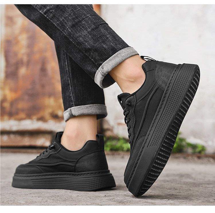 Men's Shoes Summer Mesh Breathable Black Sneakers Casual Versatile Height-Increasing Thick-Soled Work Commute Sports Trendy Shoes
