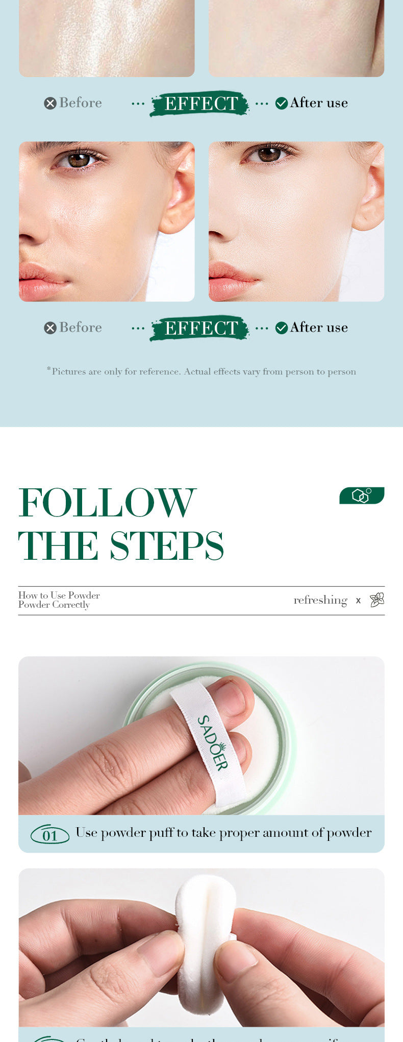 Full English Makeup SADOER Mineral Loose Powder Refreshing Lightweight Setting Concealer Powder  Wholesale