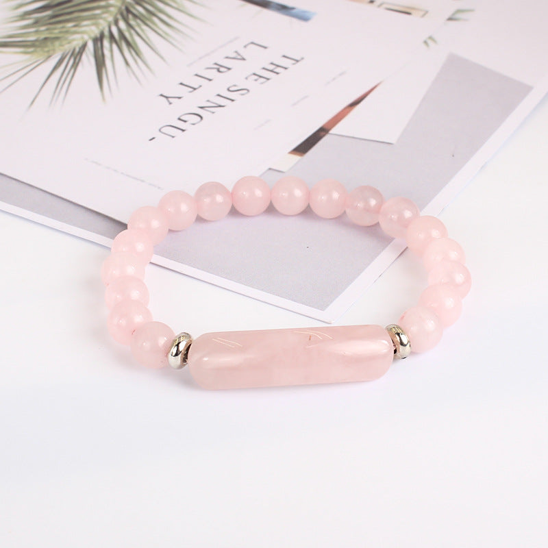 Natural Rose Quartz Beaded Bracelet for Women Fashion Gift Elastic Cord Black Agate White Jade Tiger Eye Stone Bridge Bracelet