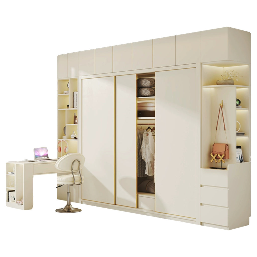 Modern Minimalist Sliding Door Wardrobe Corner Desk Integrated Combination Elevated Cabinet Top Master Bedroom Home Bedroom Wardrobe