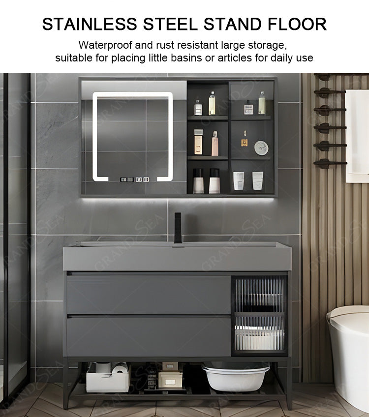 European Style Hot Selling Washroom Floating Slate Countertop Double Basin Bathroom Vanity