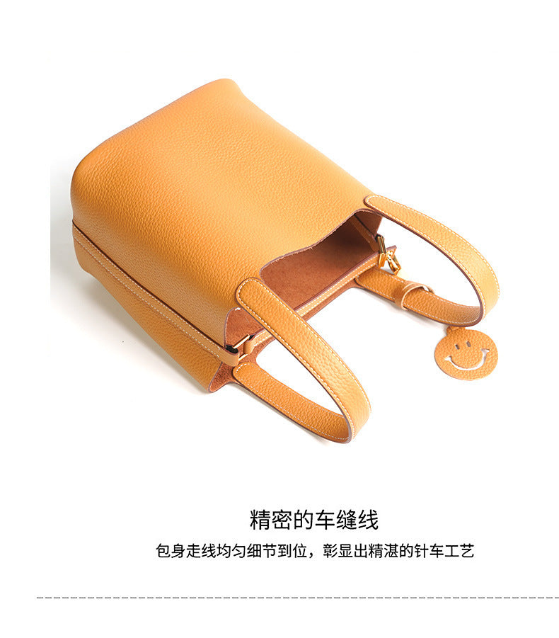 European and American New Hot-Selling Simple Women's Top Layer Cowhide Large Capacity Versatile Bucket Bag Handbag