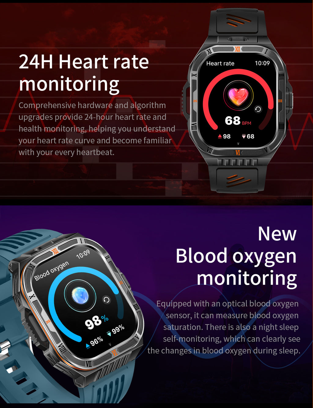 HT38Smart Watch Bluetooth Call Heart Rate Pedometer Sleep Flashlight Deep Waterproof Large Battery Three-Proof Sports