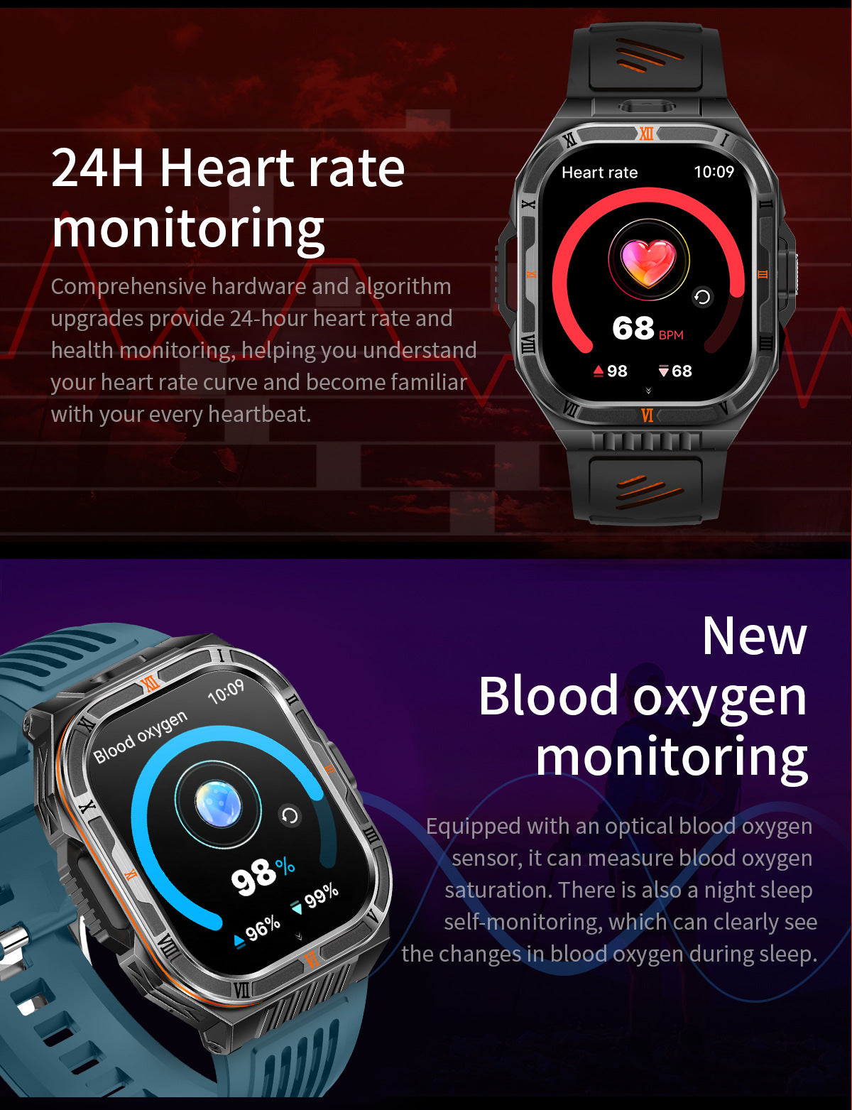 HT38Smart Watch Bluetooth Call Heart Rate Pedometer Sleep Flashlight Deep Waterproof Large Battery Three-Proof Sports