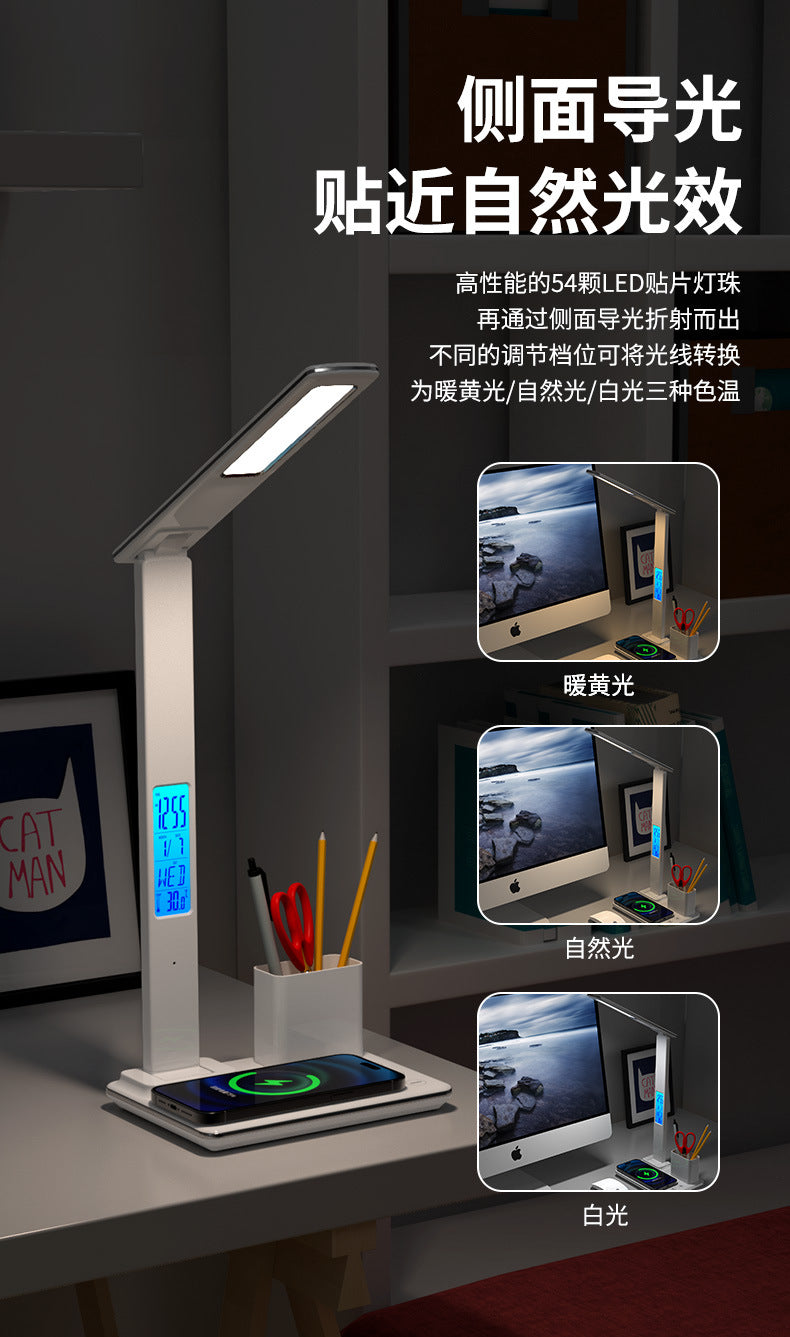 Office Pen Holder Desk Lamp Wireless Charging Touch Eye Protection Desk Lamp Student Dormitory 7-in-1 Multifunctional Night Light