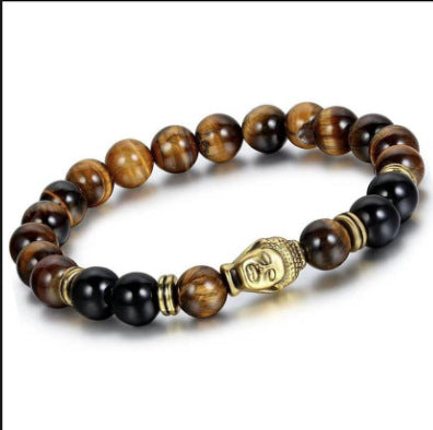 Blue Tiger Eye Stone Bracelet Single Circle Natural Stone Beaded Bracelet Volcanic Stone White Pine Chicken Wing Wood Long Bracelet