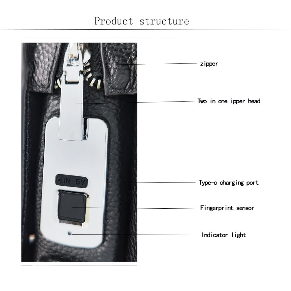 Anti-theft Fingerprint Lock Genuine Leather Briefcase Men's Business Handbag Commuting High-end Shoulder Crossbody Bag Fingerprint Unlock