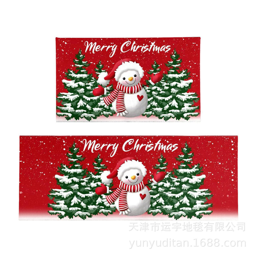 Christmas Kitchen Floor Mat Two-Piece Set Crystal Velvet Water-Absorbent Oil-Absorbent Non-Slip Foot Mat Holiday Decorative Floor Mat