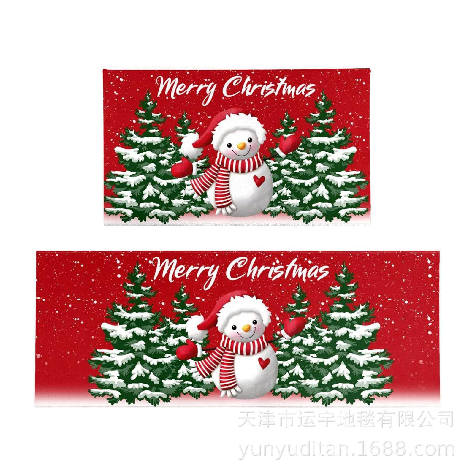 Christmas Kitchen Floor Mat Two-Piece Set Crystal Velvet Water-Absorbent Oil-Absorbent Non-Slip Foot Mat Holiday Decorative Floor Mat