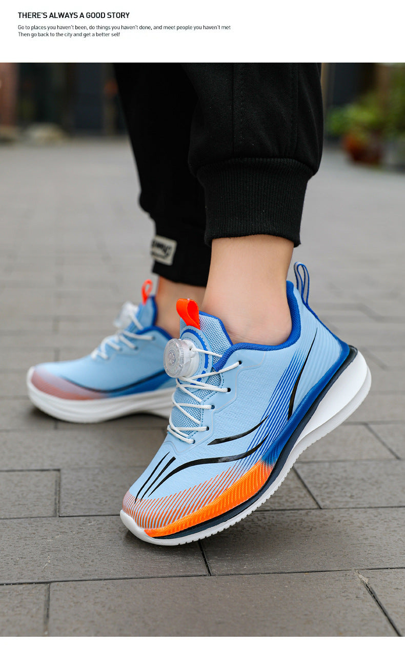 Children's shoes2025Rotating Button Leather Waterproof Boys' Running Shoes Girls' Lightweight Non-Slip Sports Shoes Trendy