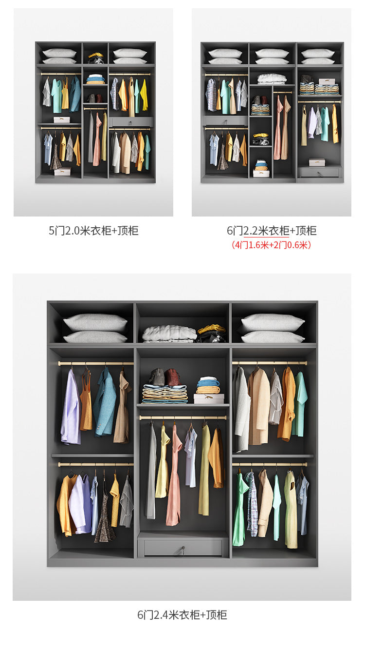 Flat Door Wardrobe for Home Bedroom, Easy Assembly, Suitable for Rental Rooms, Small Apartments, Three-Door, Four-Door, Five-Door, Six-Door Large Wardrobe