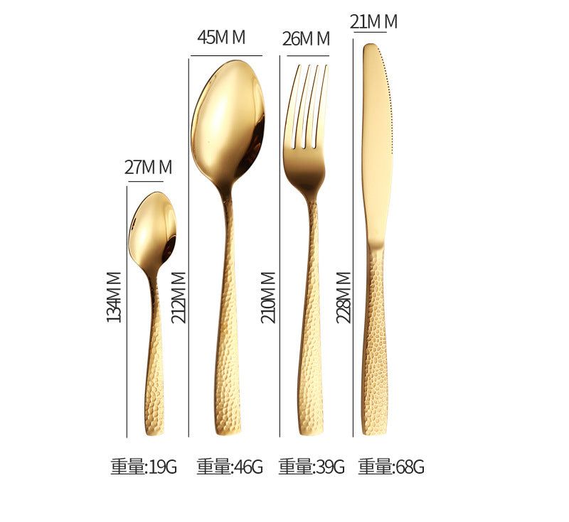 410Stainless Steel Cutlery Restaurant Western Hammered Square Handle Knife Fork Spoon Set Hotel Home Steak Knife Fork