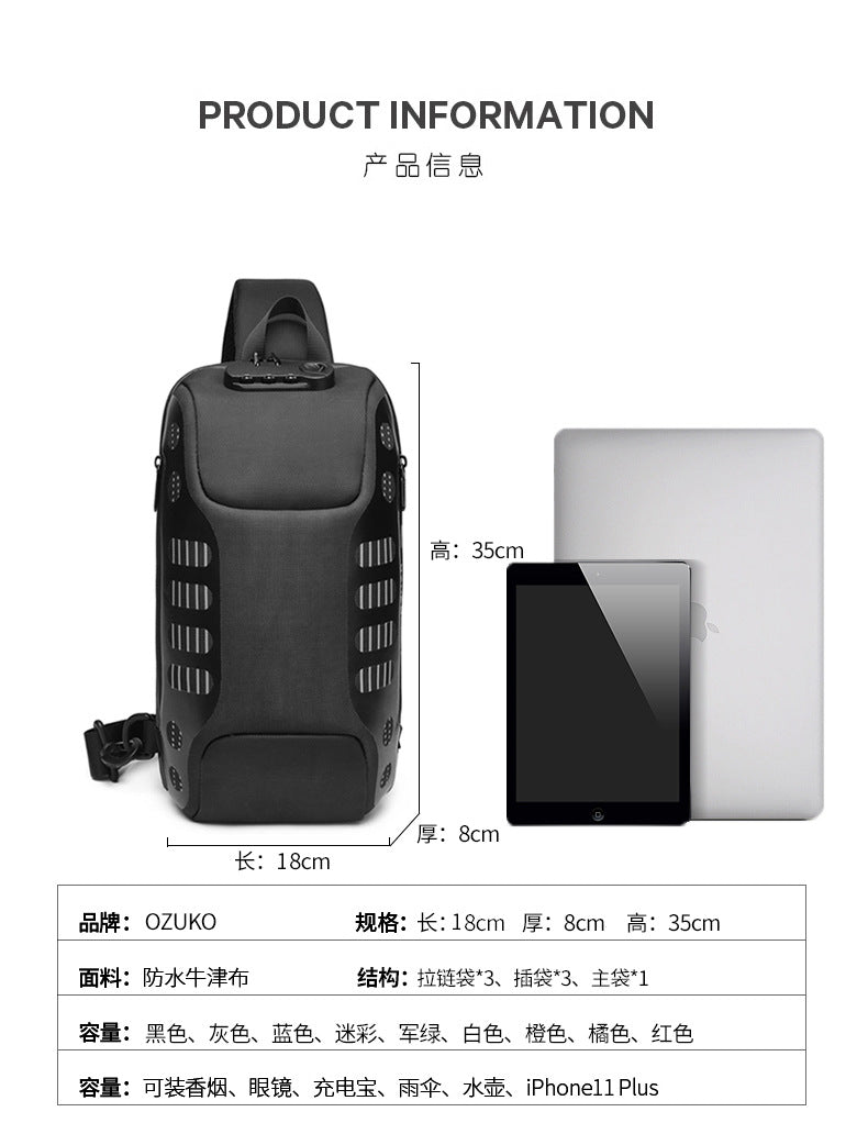 OZUKO Men's Chest Bag Anti-Theft Waterproof Chest Bag Trendy Fashion Crossbody Bag Large Capacity Business Shoulder Bag