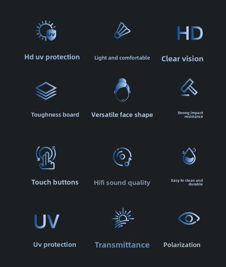 AI Binaural Smart Bluetooth Glasses Anti-ultraviolet Sports Bluetooth Headset Ultra-long Battery Life Smart Glasses