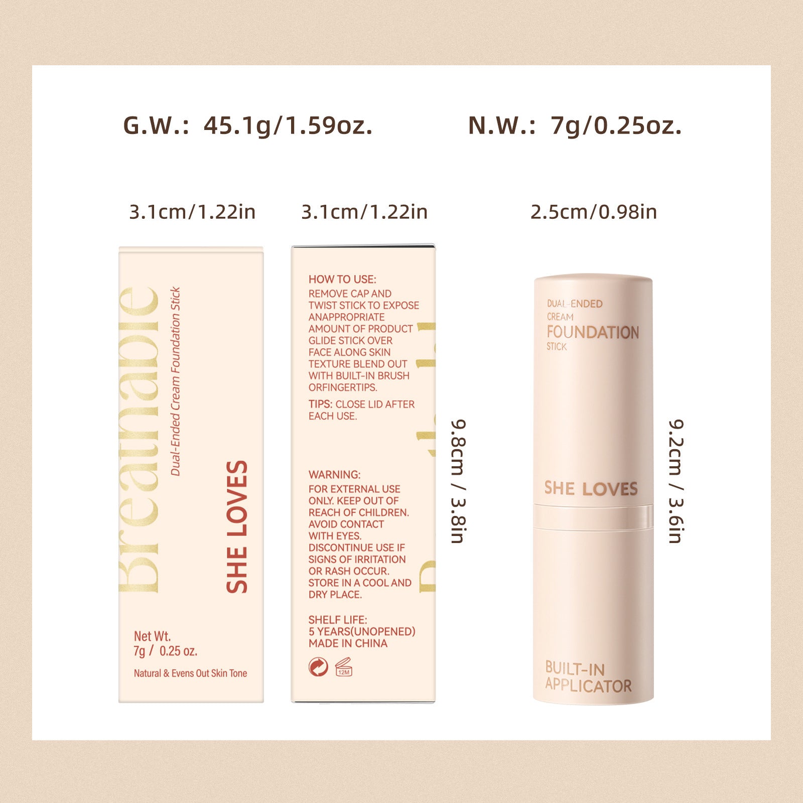 Double-ended Foundation Stick Foundation Concealer Oil Control Long-lasting Commuting Waterproof Sweatproof Non-cakey Foundation