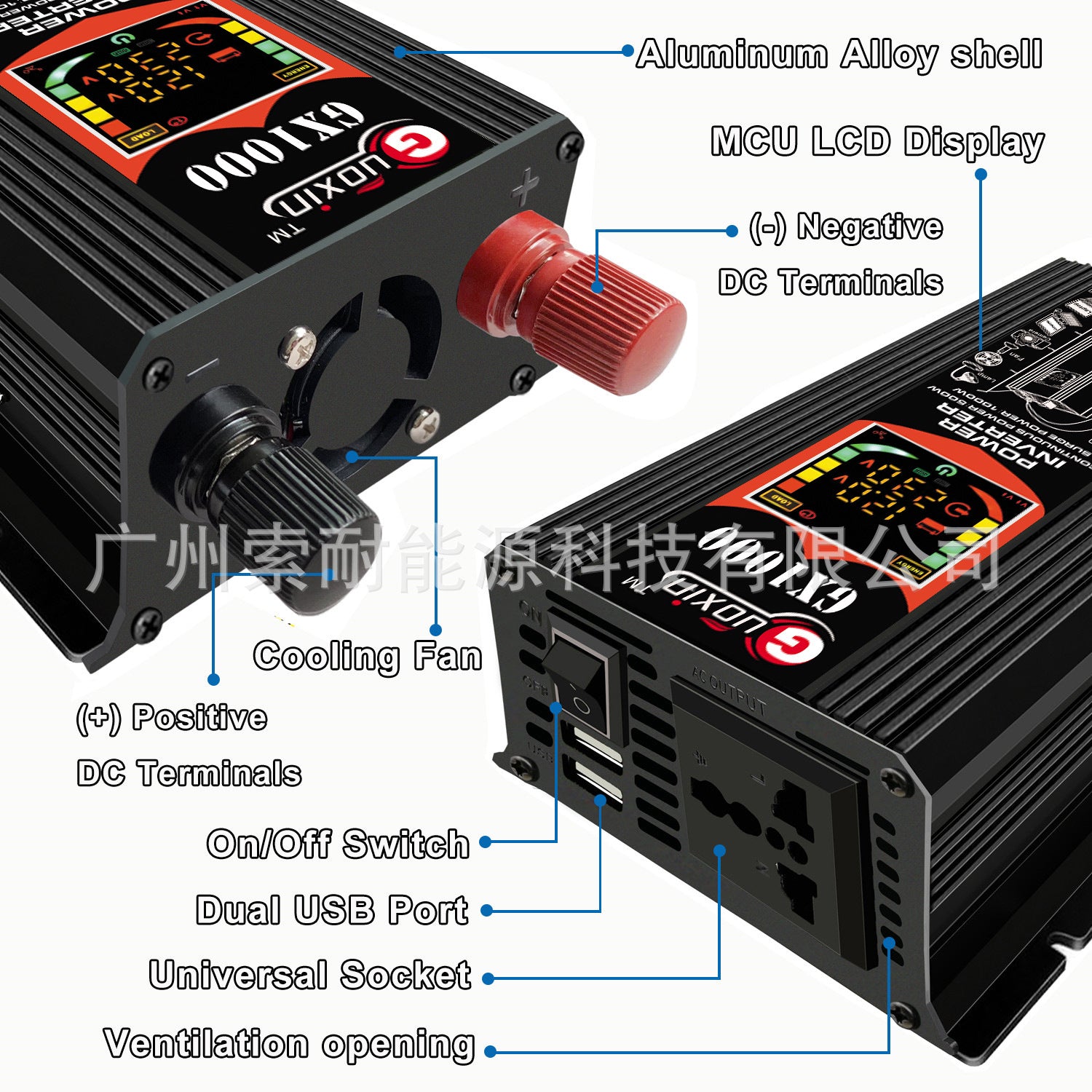 Inverter500W 12V Turn110V 220V Double USB Smart Display Export inverter