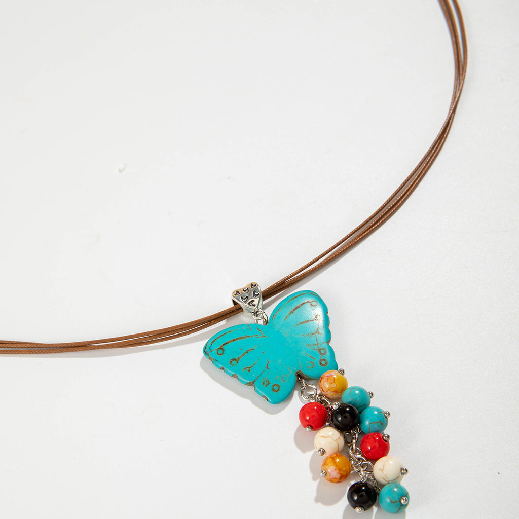 Simple Colorful Beaded Tassel y Chain Necklace Elegant Versatile Diamond-Studded Sweater Chain Jewelry