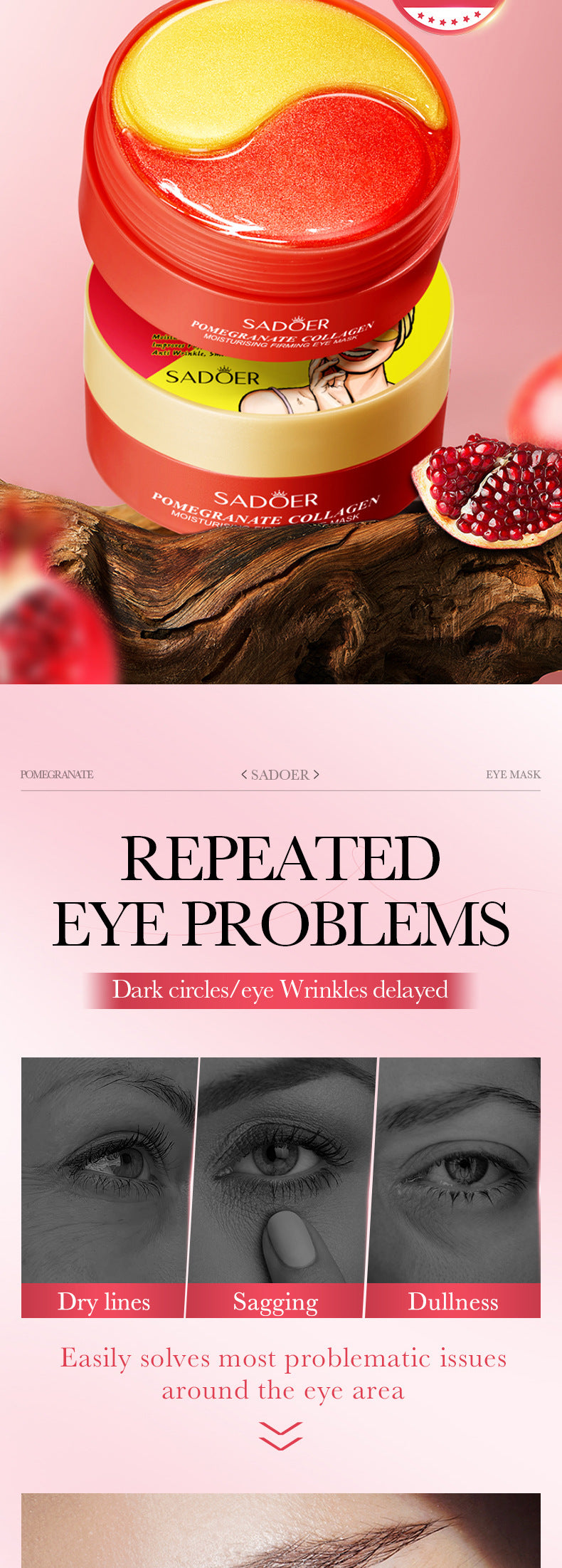 Pomegranate Collagen Moisturizing Eye Mask SADOER Firming and Moisturizing Eye Mask Patch Cross-Border Wholesale
