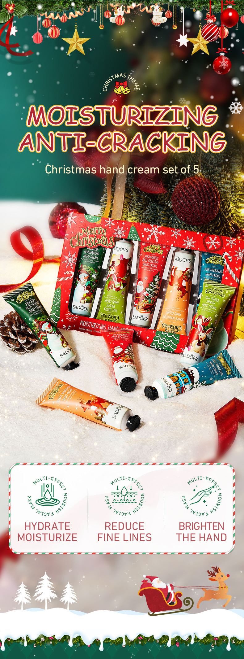 Full English Christmas Moisturizing Anti-Chapped Hand Cream Five-Piece Set SADOER Autumn and winter hand cream  foreign trade wholesale
