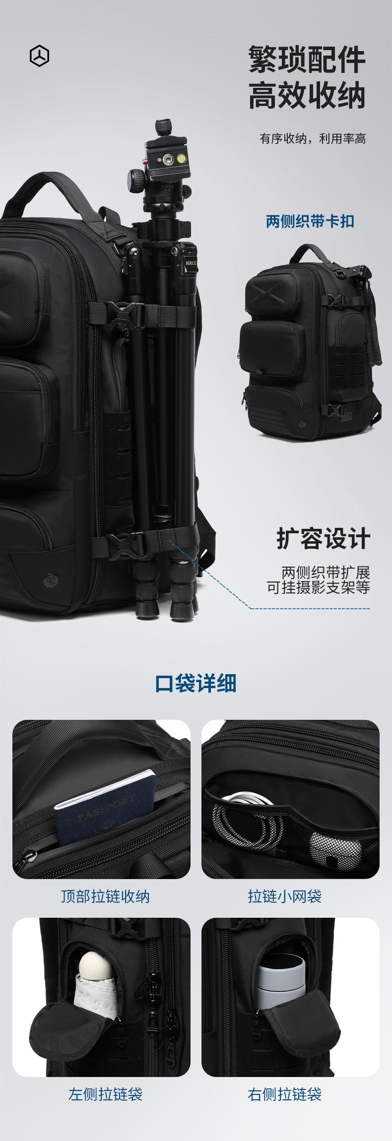 New Men's Backpack Large Capacity Short Distance Travel Backpack Outdoor Commuting Multifunctional Waterproof Tactical Computer Bag